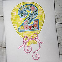 2nd Birthday Balloon Machine Applique Design - Satin Stitch
